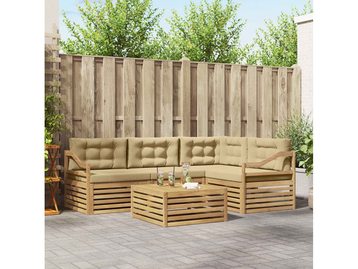 Vidaxl Conjunto De Sofás Para Exterior 5 Unid. Branco E Bege Poliéster