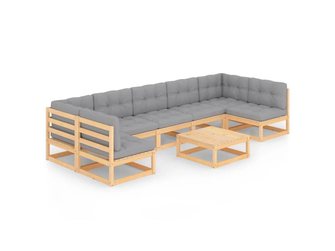 Maison Exclusive - 8 Pcs Conjunto Lounge De Jardim C/ Almofadões Pinho Maciço