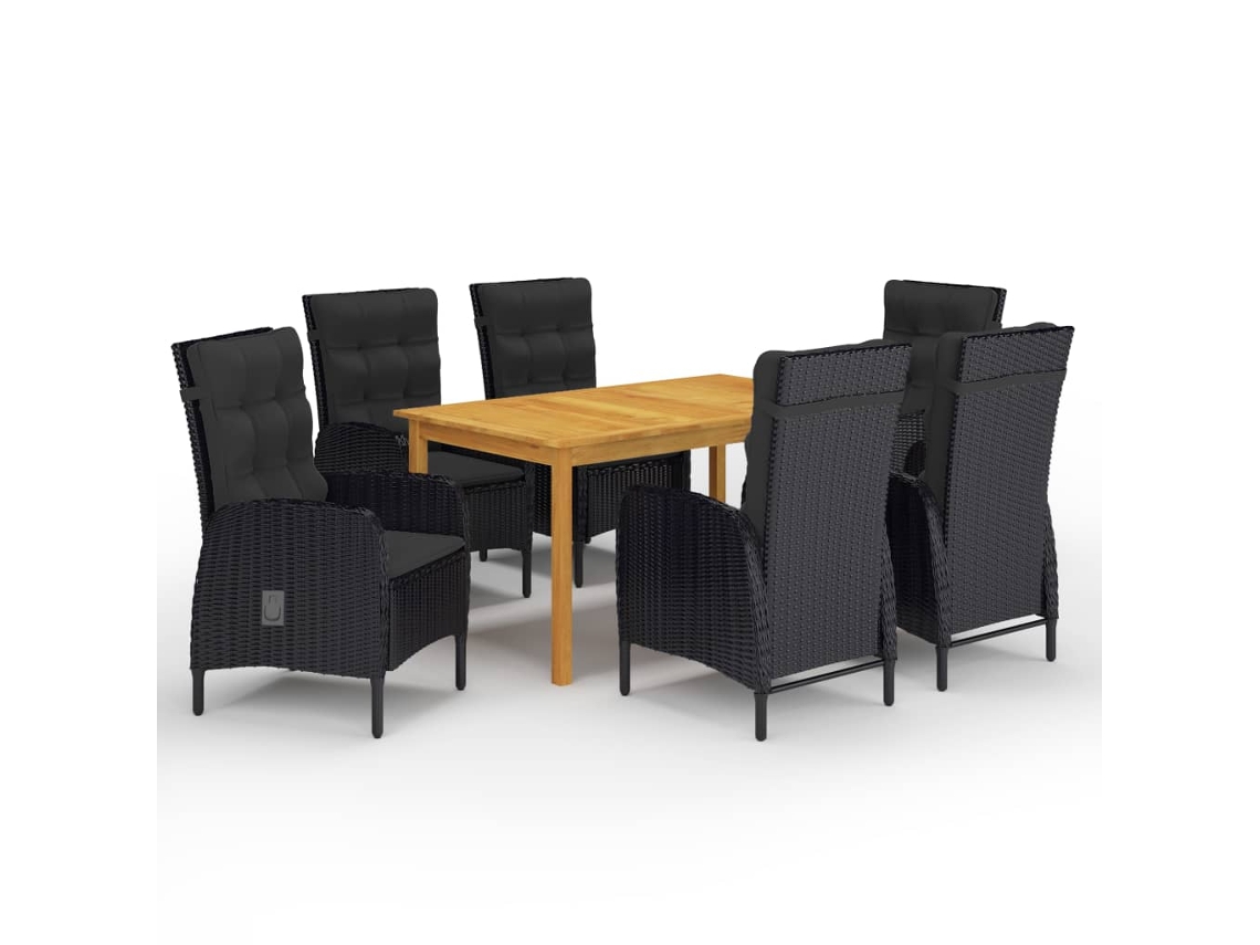 Jogo De Jantar 7 Peças Para Jardim Preto Dkd Home Decor