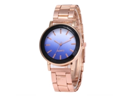 Relógio de quartzo com pulseira de aço, mostrador redondo, cor degradê, unissex, Zhoulianfa (azul)