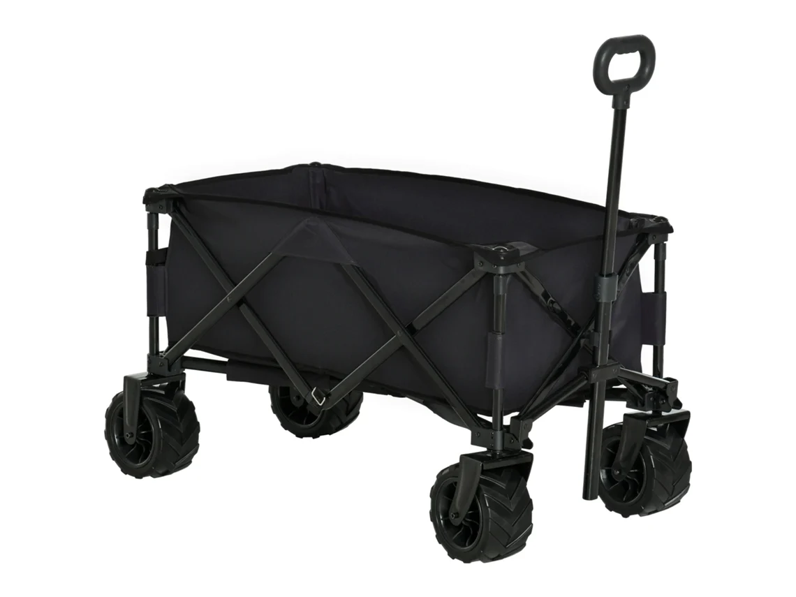 Carrinho De Transporte Metal E Tecido Oxford Cor Preto 108x55x61-91 Cm Outsunny