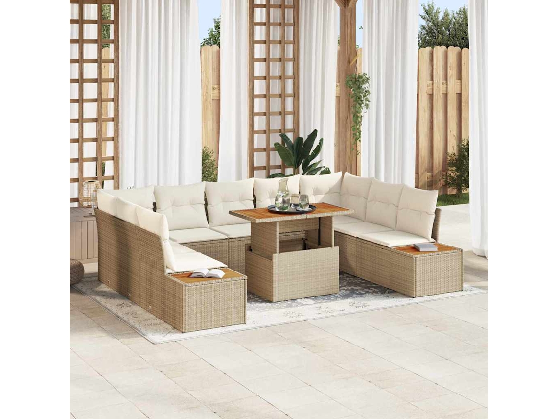Vidaxl Conjunto De Sofá De Jardim 10 Unid. Bege Vime Pe