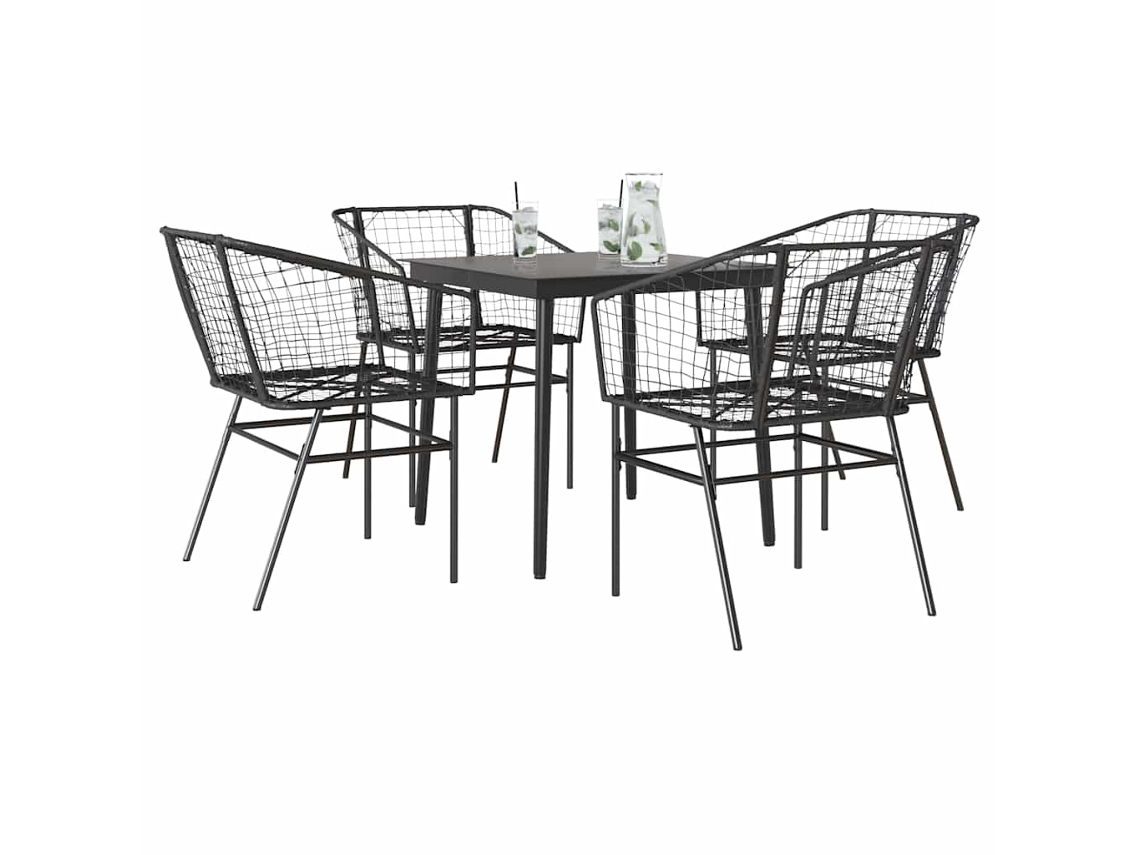 Vidaxl Conjunto De Jantar Jardim 5 Peças Vidro Vime Pe Preto