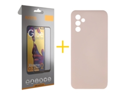Pack 1 x Película de Vidro Temperado Full + Capa ACCETEL Samsung Galaxy A35 5G Silicone Líquido Rosa-Creme