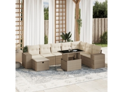 Vidaxl 9 Pcs Conjunto De Sofás P/ Jardim Com Almofadões Vime Pe Bege
