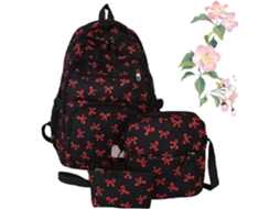 Conjunto 3 Mochilas Femininas Com Laços, Mochila Rosa Laço, Grande Capacidade, Estilo Universitário, Em Nylon