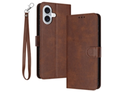 Capa Em Couro Pu, Textura De Gémeo, Com Alça Para Apple Iphone 16 Castanho