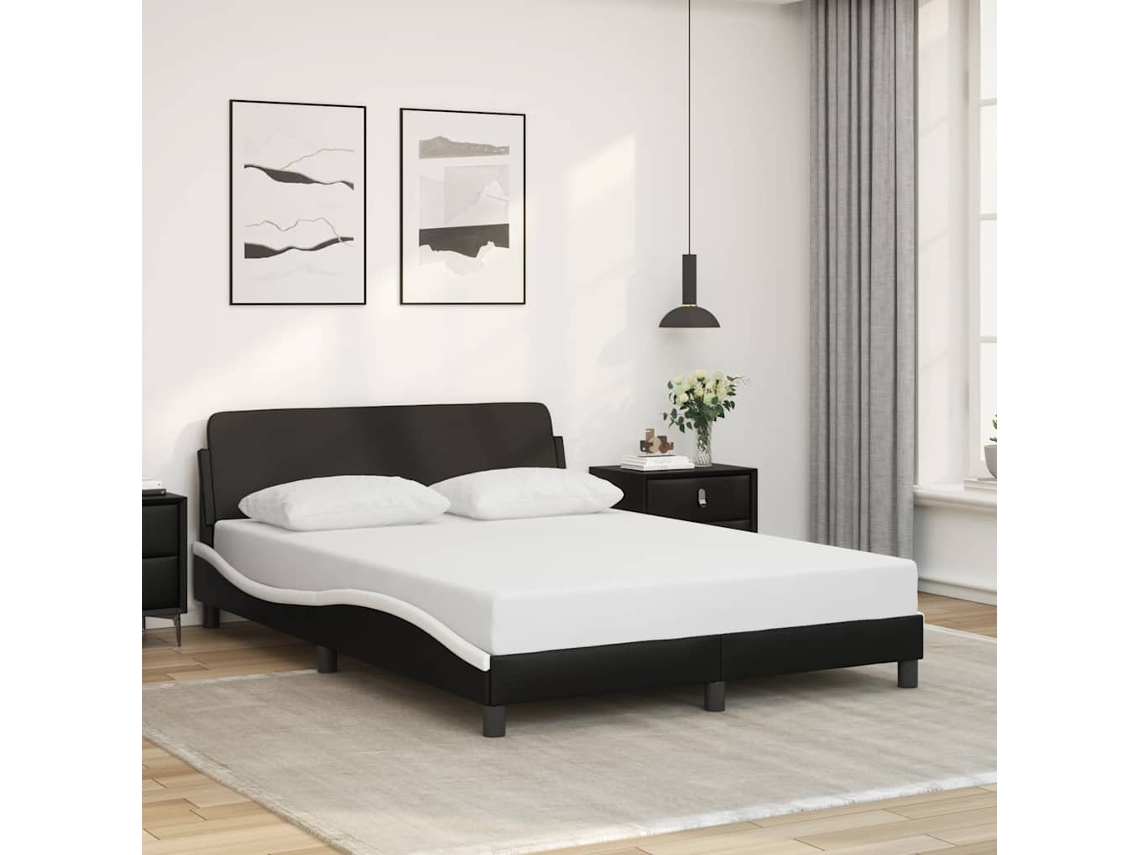 Vidaxl Estrutura de Cama Dover 140x200 Couro Artif. Preto/branco