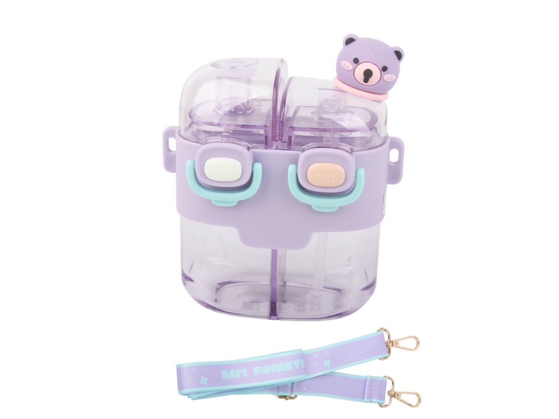 Frasco de Água S/MARCA kawaii duplo com canudo e alça ajustável plástico 530ml lavanda para esportes outdoor