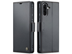 Capa Para Samsung Galaxy A56 De Couro Com Fecho Borboleta Textura De Lichia E Proteção Rfid Antirroubo Preta