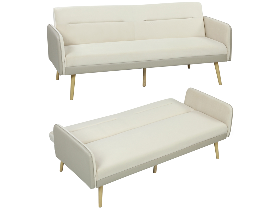 Sofá cama 3 em 1, para 3 lugares, com encosto ajustável, bege
