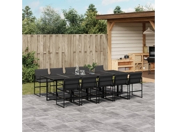 Vidaxl 11 Pcs Conj. de Jantar P/ Jardim C/ Almofadões Textilene Preto