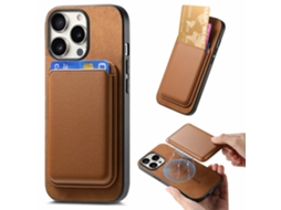 Capa Amovível Para Iphone 15 Pro Max Pele Sintética Magnética Com Porta-cartões Castanho