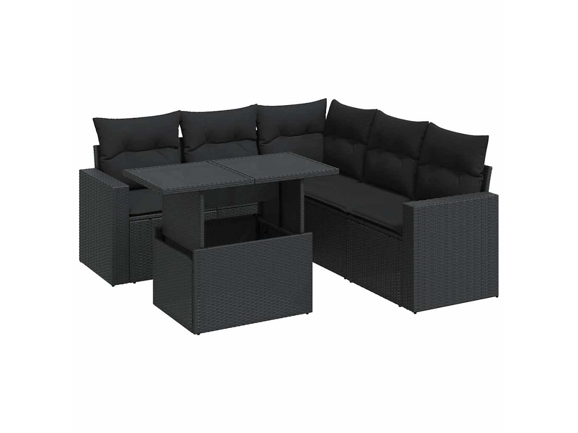 Conjunto de 6 sofás de jardim com almofadões Vime Pe Preto MAISON EXCLUSIVE (N/A)