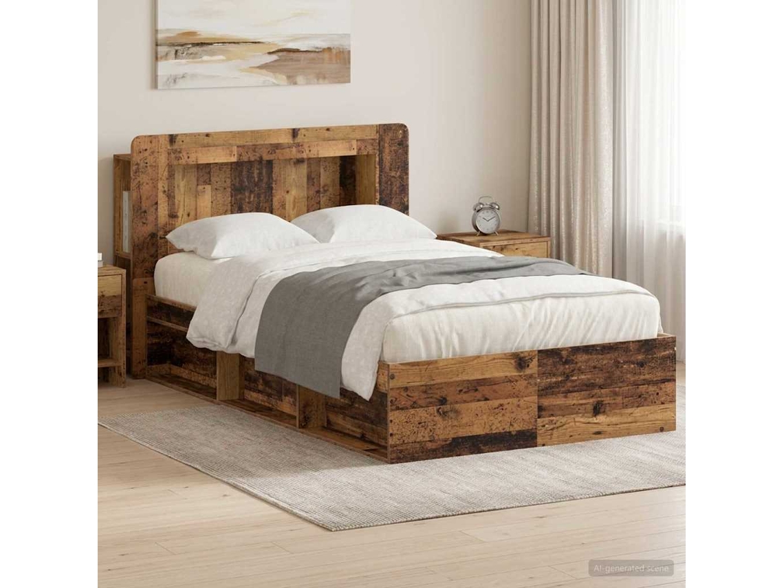 Vidaxl Estrutura De Cama Com Armazenamento Madeira Antiga 120 X 190 Cm