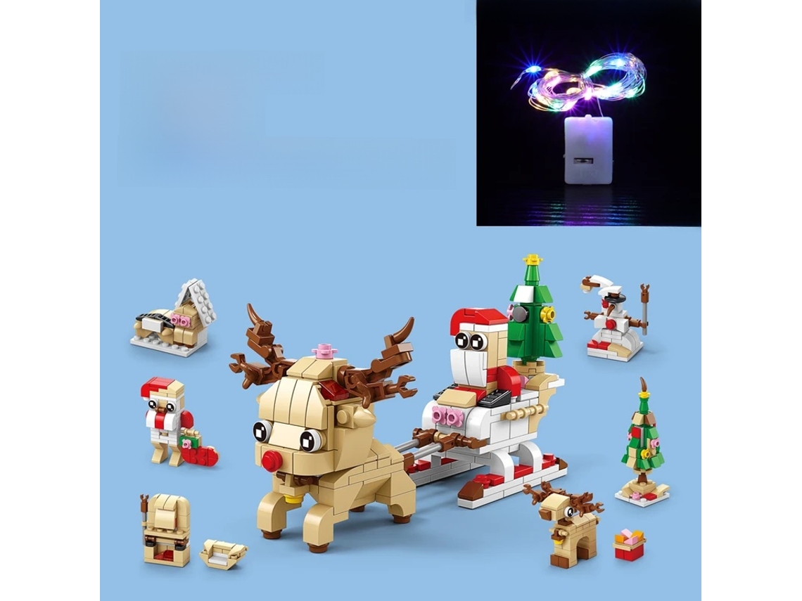 (estilo 4) Conjunto De Blocos De Construção Natalinos 6 Em 1 Com Luzes, Brinquedo Para Montar Uma Casinha De Vila De Inverno