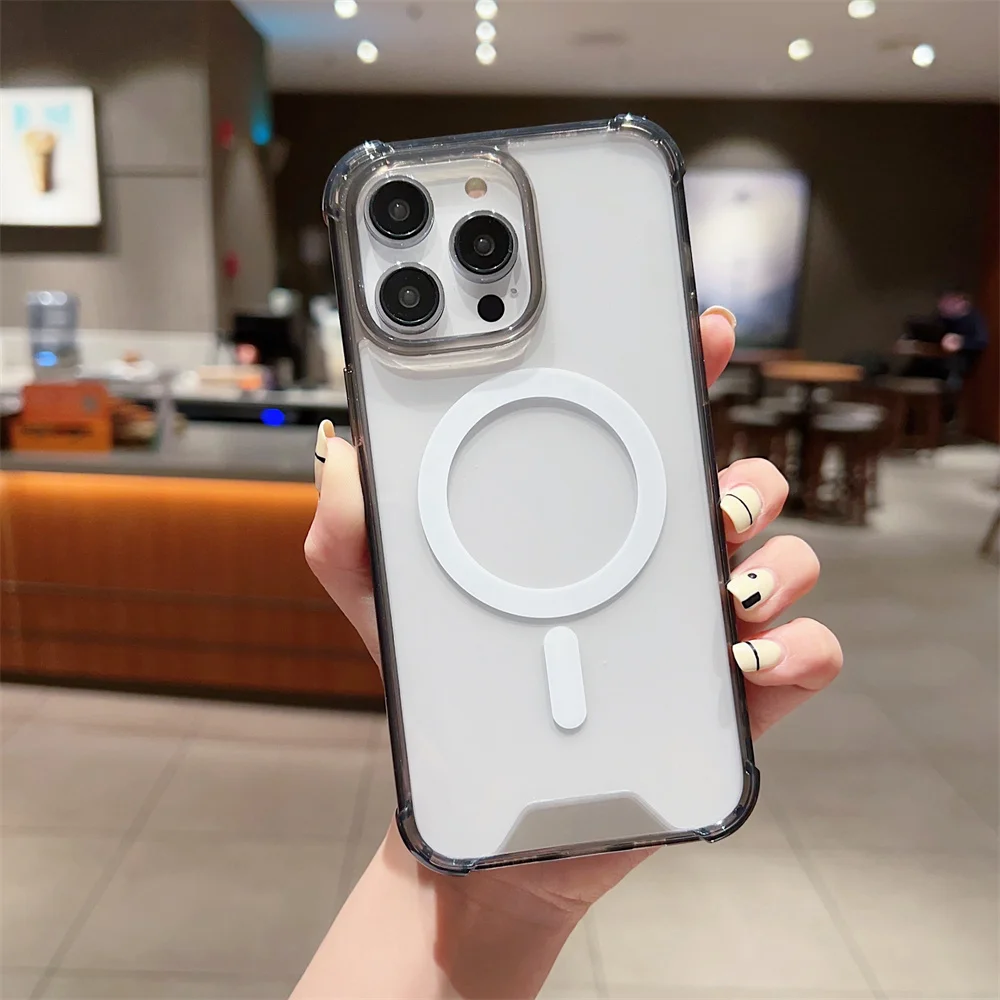 Capa Magsafe Com Carregamento Sem Fio Magnético Para Iphone (iphone 16 Plus, Preta) Com Moldura Transparente À Prova De Choque.