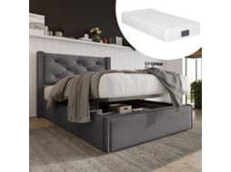Cama Solteiro Cinza Claro 90x200cm Estofada, Algodão, Hidráulica (c/ Colchão).-op