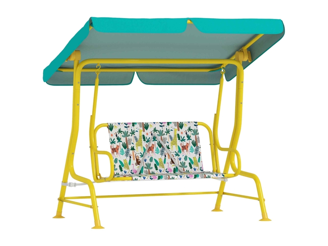 Balanço Hollywood 2 Lugares Toldo Ajustável Cinto 3 6 Anos 60kg Verde 112x75x120cm VELTRIX