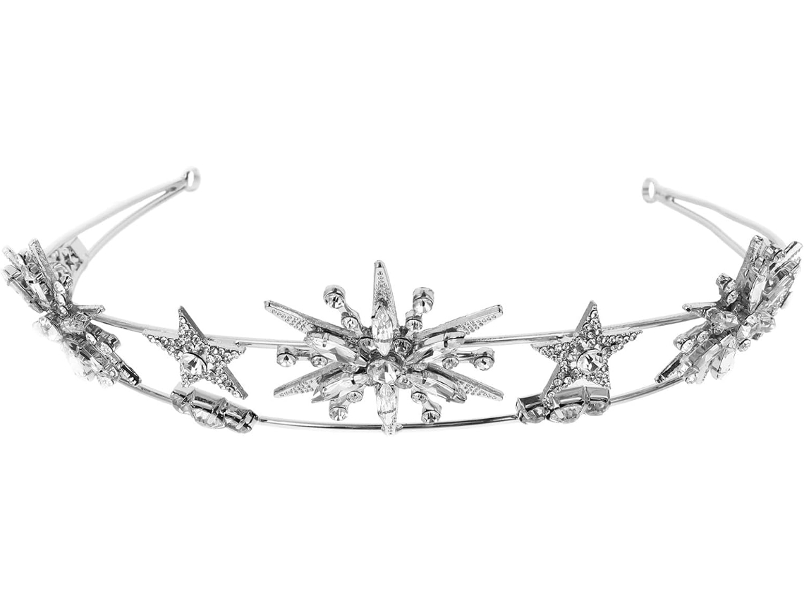 Nuobesty Coroa De Noiva Estrela Prateada Com Strass, Tiara Delicada Para Meninas, Acessório De Cabelo