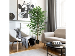Planta Artificial Ficus Interiores 180 Cm Vaso Metal Preenchido Verde