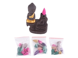 Queimador de Incenso Monk Backflow Cascata 30 Varetas Roxo Ouro