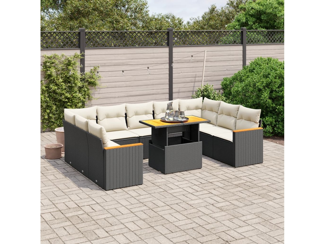 Vidaxl 10 Pcs Conjunto Sofás de Jardim C/ Almofadões Vime Pe Preto