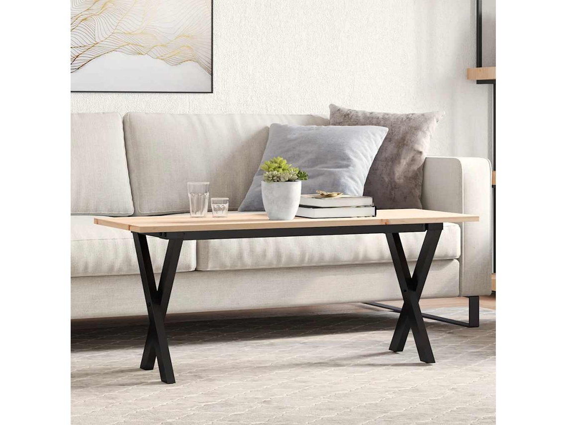 Vidaxl Mesa De Centro Estrutura Em X 110x40x45cm Pinho E Aço