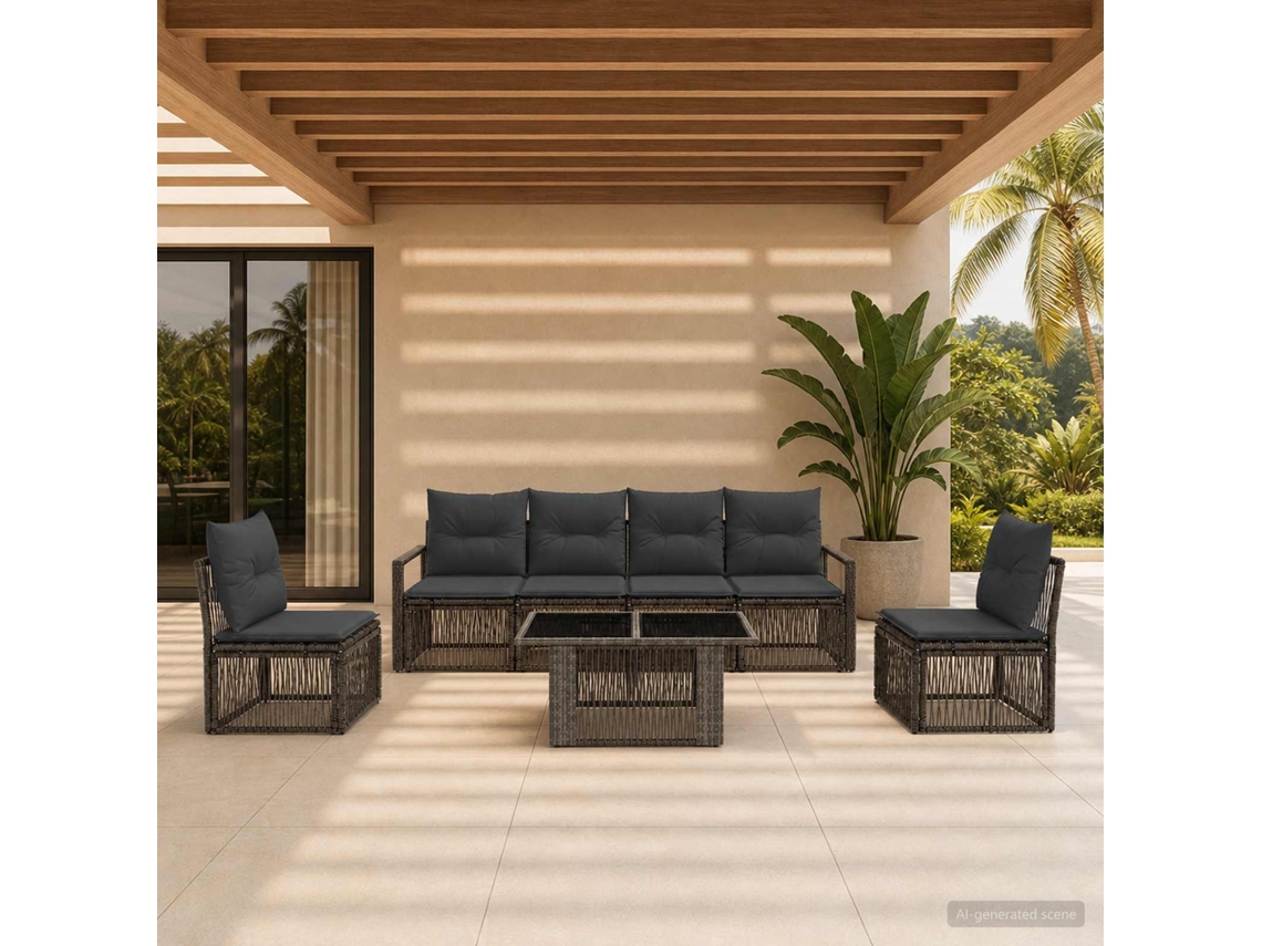 Vidaxl Conjunto De Sofá De Jardim 7 Unid. Cinza E Cinza Escuro Vime Pe