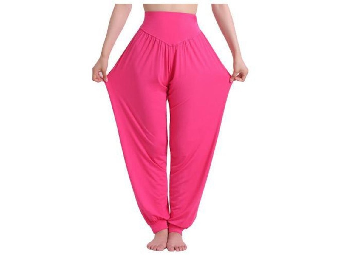 2026 pantalones Harem de Yoga para Mujer Hippie Boho Verano Baggy Joggers Elásticos de Talla Grande L Rosa Vermelha