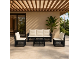 Vidaxl Conjunto De Sofá De Jardim 6 Unid. Preto E Branco Creme Vime Pe