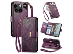 Capa Carteira De Couro Com Zíper, Estampa De Flores E Folhas, Para Celular Nothing Phone 3.