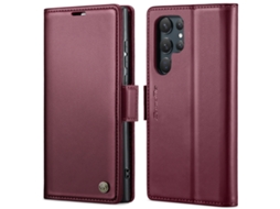 Capa Para Samsung Galaxy S24 Ultra Borboleta Fivela Litchi Textura De Telefone De Couro Rfid Antirroubo Vinho Vermelho