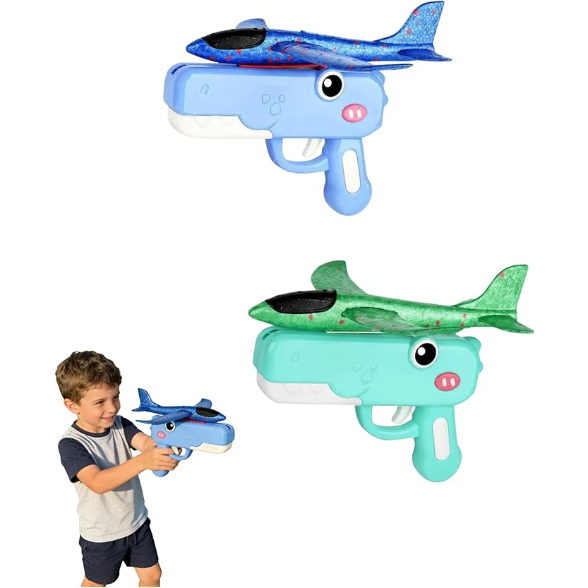 (azul-esverdeado) Brinquedo Lançador De Avião De Espuma Em Formato De Dinossauro Para Crianças, Planador De Espuma