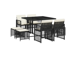 Conjunto de 9 Jantar para Jardim com Almofadões Vime Pe Preto MAISON EXCLUSIVE