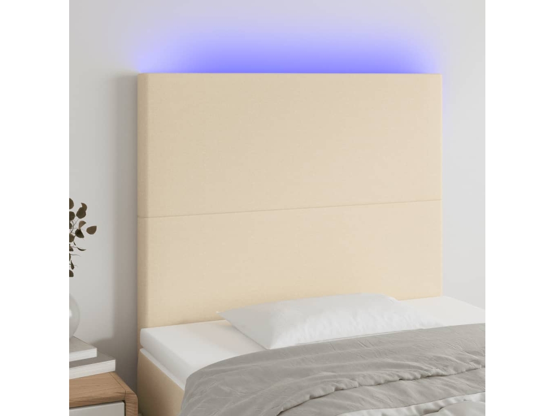 Vidaxl Cabeceira De Cama C/ Led Tecido 90x5x118/128cm Crème