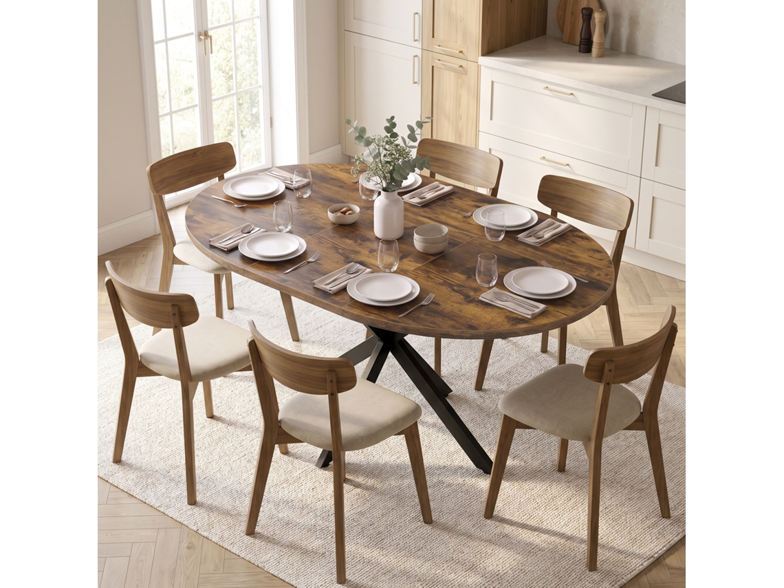 Extendable Dining Table For 4-6 People, Industrial Look Kitchen Table With Spider Leg, Rustic Brown