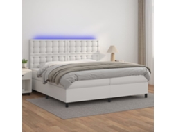 Vidaxl Cama Box Spring C/colchão/led 200x200cm Couro Artificial Branco