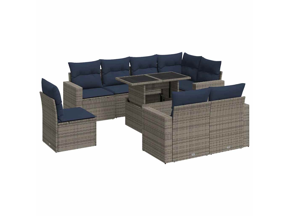 Conjunto de 9 Sofás Jardim Almofadões Vime Pe/acácia Cinzento MAISON EXCLUSIVE