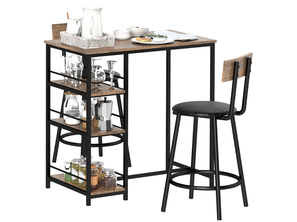 Conjunto de Jantar 3 Peças com Mesa de Bar e 2 Cadeiras MDF e Metal Preto VERIDIA CUOM