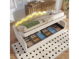 Sofá-cama Hidráulico 90x200cm Bege Com Armazenamento E Led
