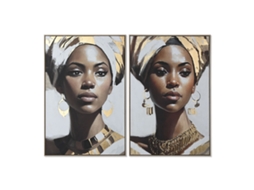 Pintura Home Esprit Branco Castanho Dourado Colonial Africana (2 Unidades)