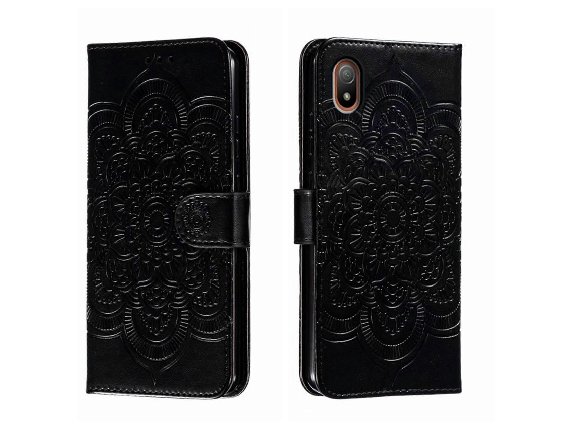 Capa De Couro Para Celular Com Padrão De Mandala Solar Em Relevo