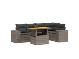 Conjunto 6 sofás de jardim com almofadões VIDAXL vime cinzento