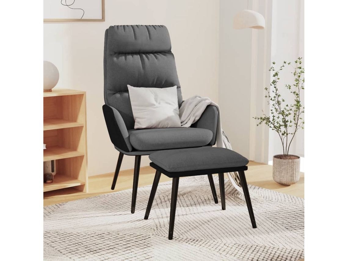 Vidaxl Cadeira De Descanso + Banco Tecido/couro Artificial Cinza-claro
