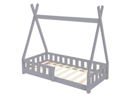 Cama de crianças ML-Design tipi 70x140cm cinza claro proteção anti-queda e base de ripas