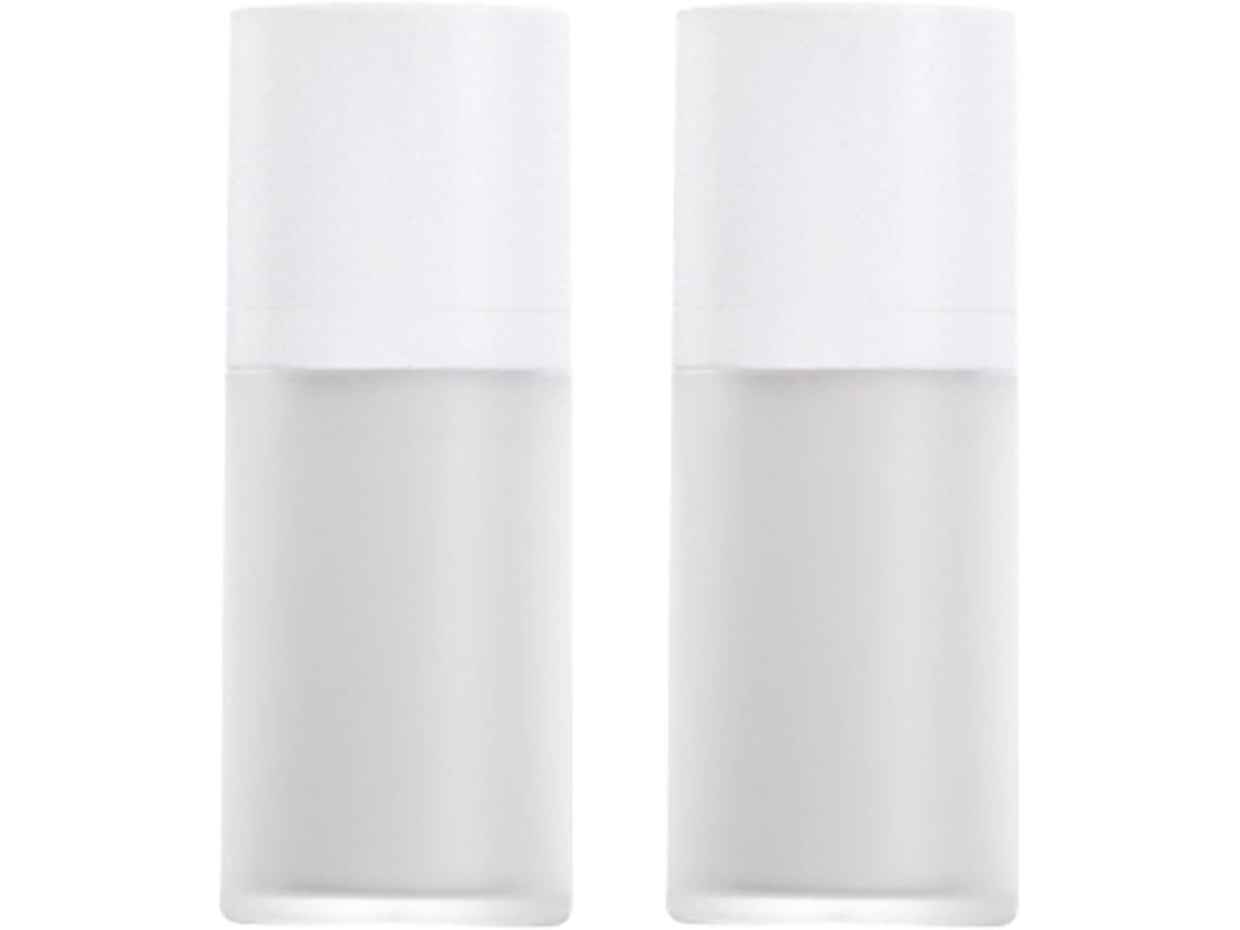 Conjunto de 2 frascos com bomba airless de 15ml para loção cosmética, em plástico ABS.