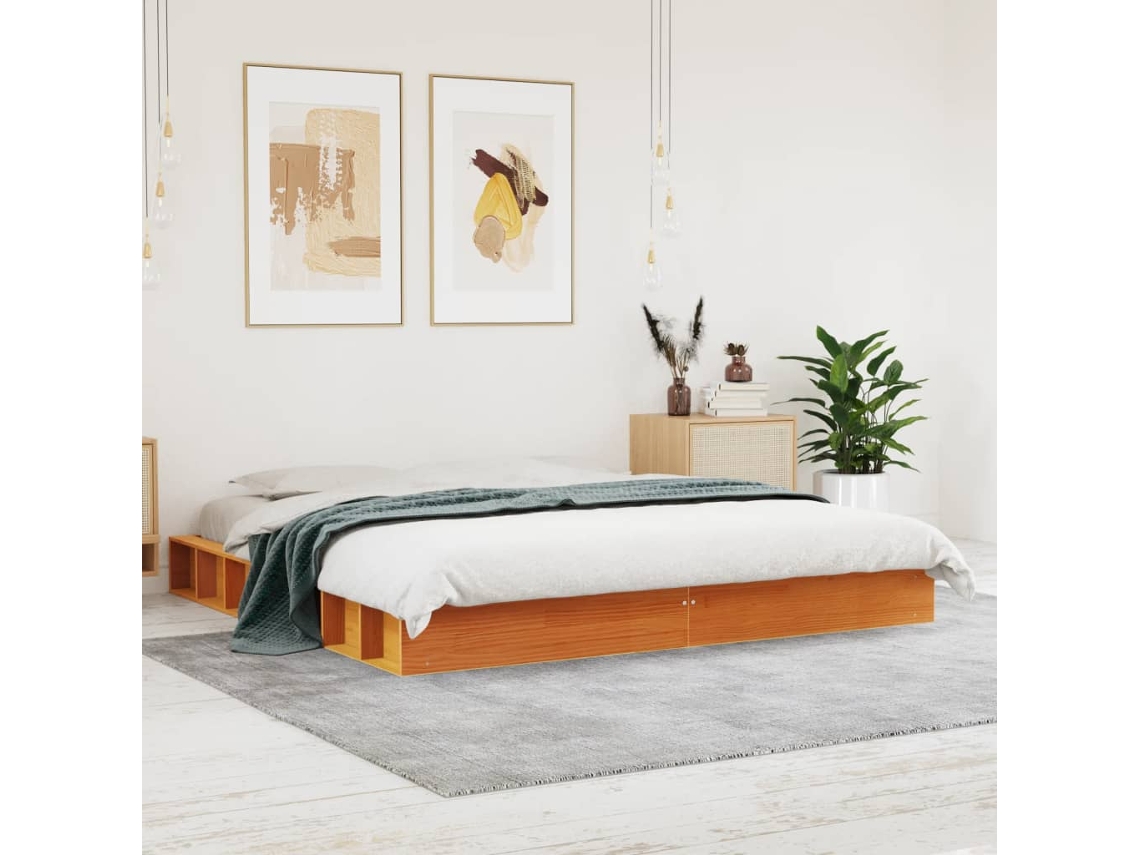 Cama Sem Colchão 200x200 Cm Pinho Maciço Castanho-mel