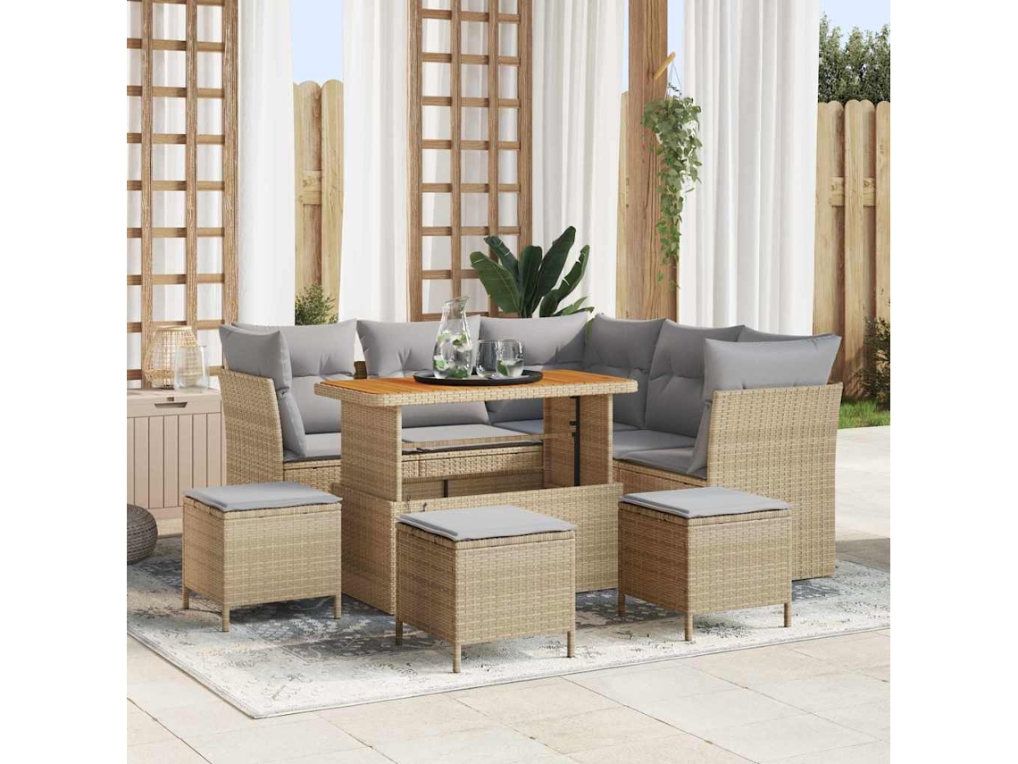 Vidaxl Conjunto De Sofá De Jardim 9 Unid. Bege Vime Pe