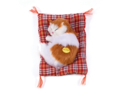 Mali brinquedo de Pelúcia Gato Simulação Adormecido com Som Boneca de Decoração Infantil Amarelo e Branco